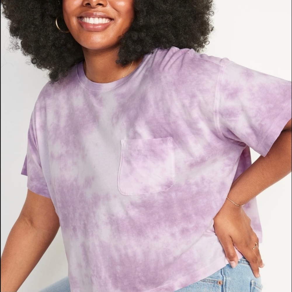 SOLD! Time Tru Women Blue Purple White Pink Tie Dye Short Sleeve Pocket T-Shirt